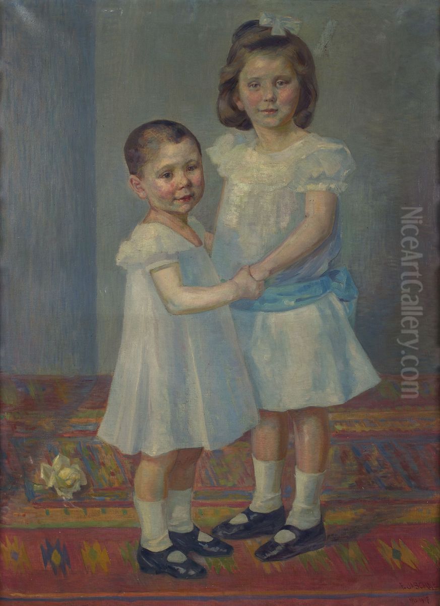 Portrat zweier Kinder Oil Painting by Franz Jaschke