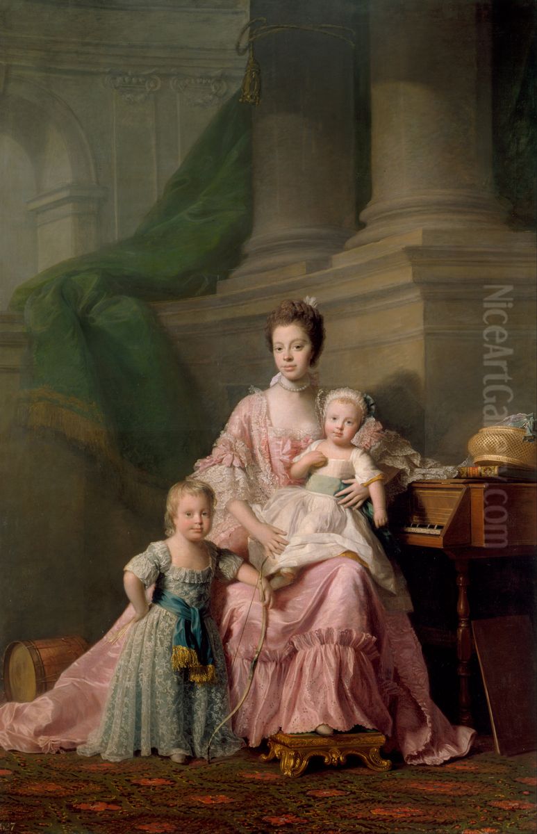 Queen Charlotte (1744-1818), with her Two Eldest Sons Oil Painting by Allan Ramsay