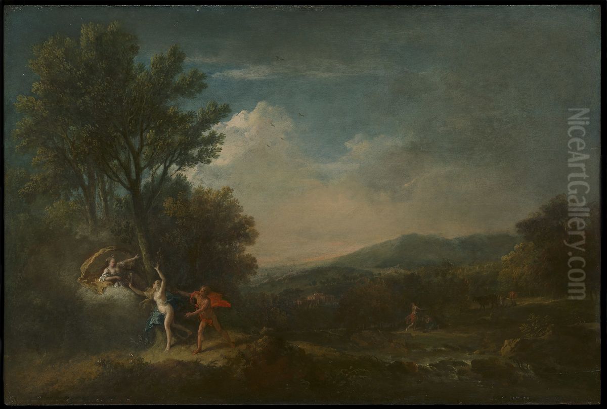 River Landscape with Apollo Pursuing Daphne Oil Painting by Francesco Zuccarelli