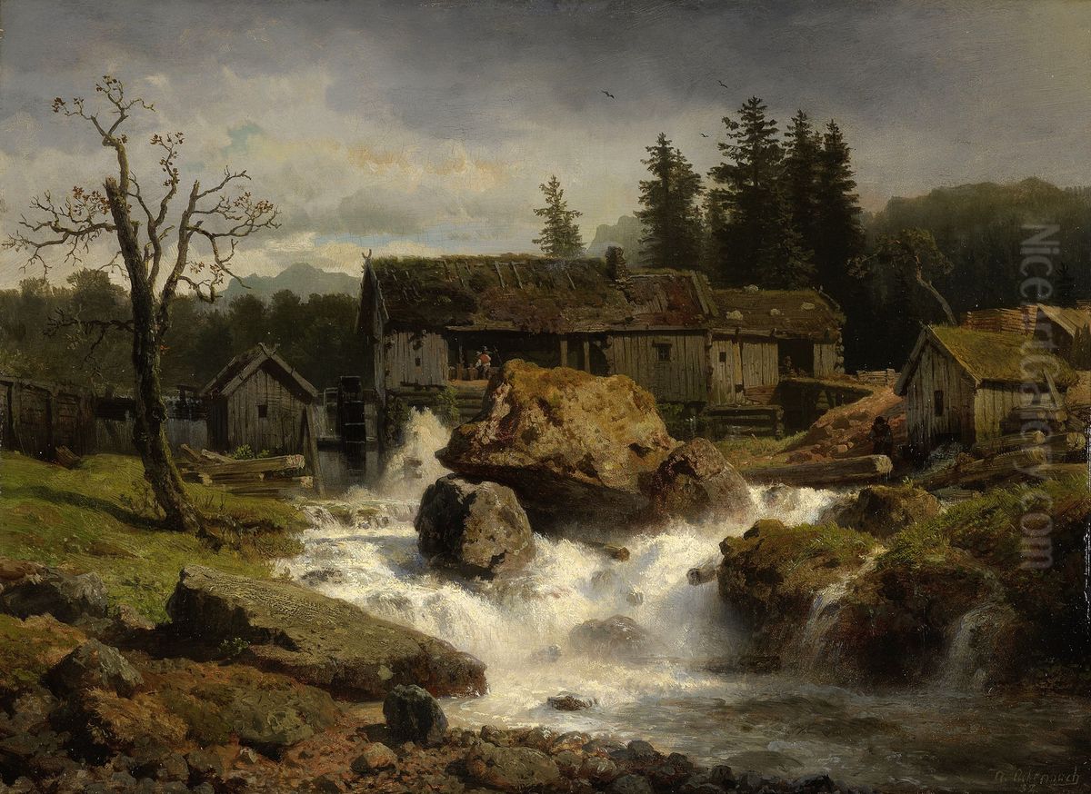 The Mill Oil Painting by Andreas Achenbach