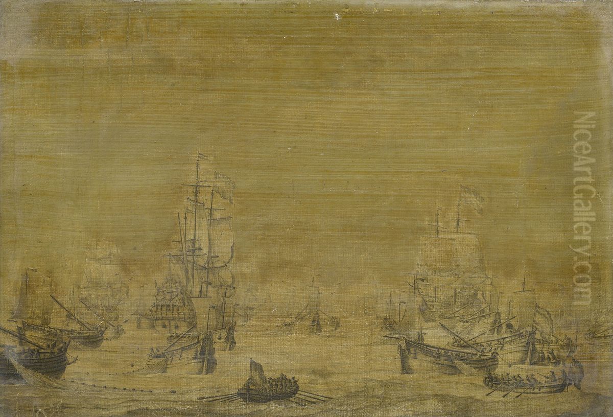 Dutch Herring Busses on the Fishing Ground Oil Painting by Willem van de, the Elder Velde