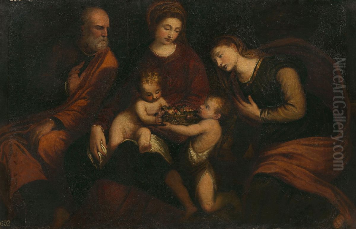 The Holy Family with Saints John and Catherine Oil Painting by Andrea Schiavone