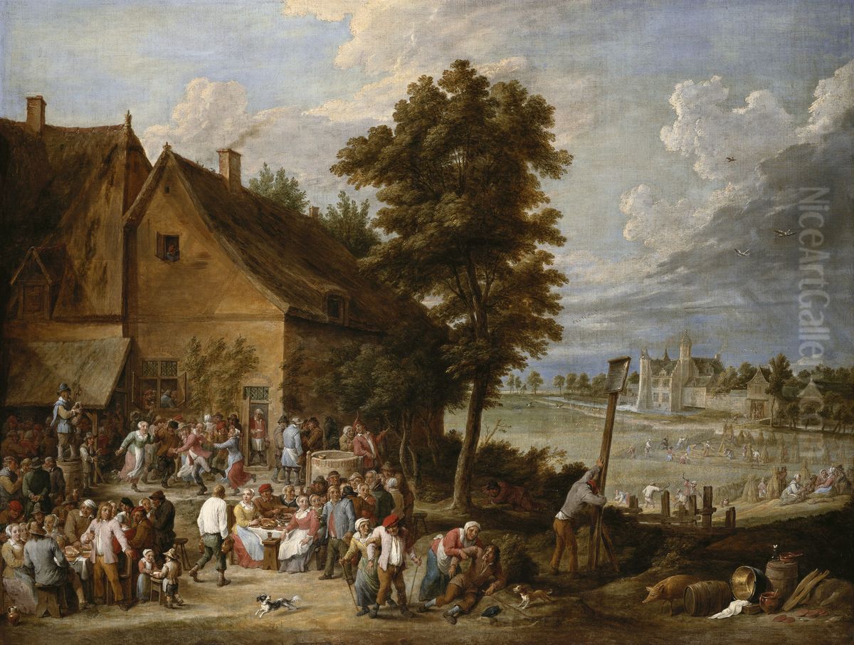 A Feast at Harvest-Time, with the House of Drij Toren in the Background Oil Painting by David Teniers the Younger