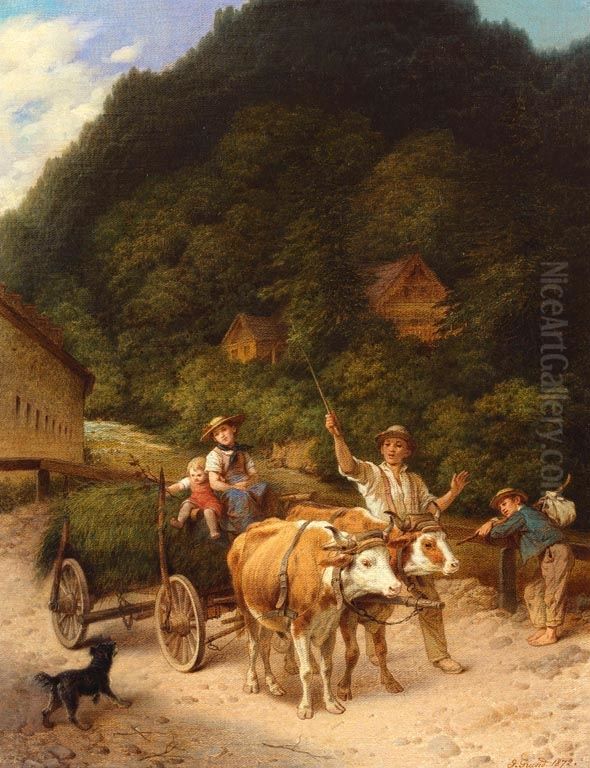 The Bullock-Cart, near Lichtenthal, Baden-Baden Oil Painting by Johann Grund