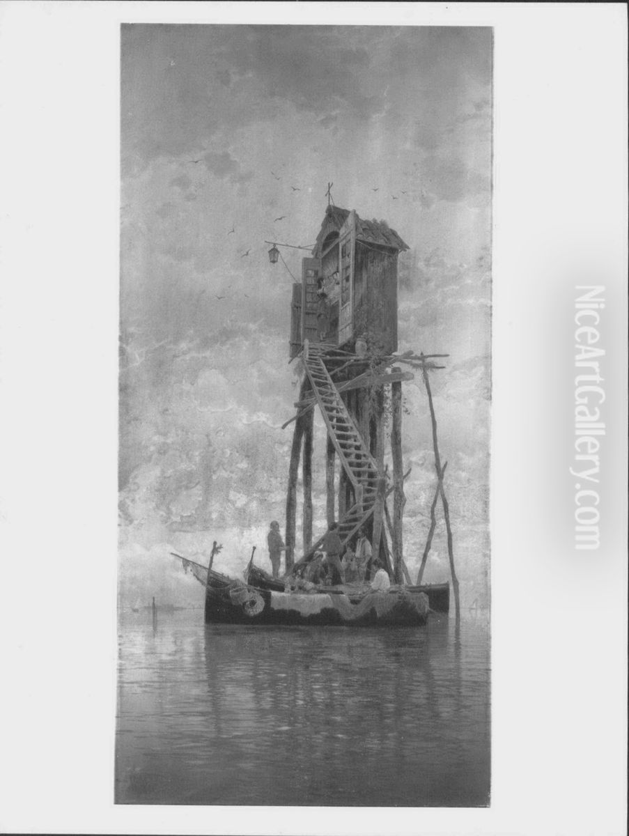 A Shrine to the Madonna on the Venetian Lagoon near Chioggia Oil Painting by Hermann David Solomon Corrodi