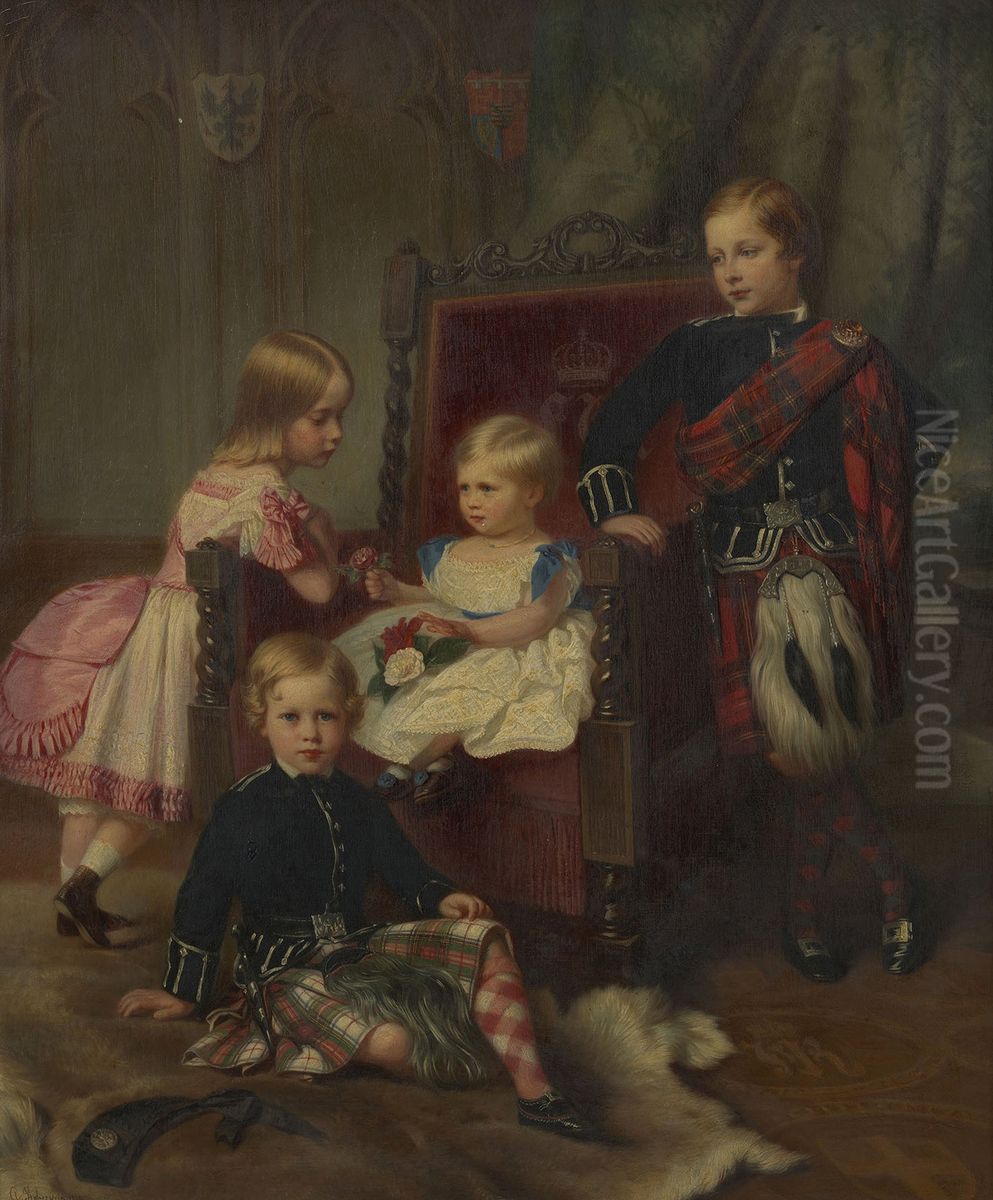 The Four Eldest Children of Crown Prince and Princess Frederick William of Prussia Oil Painting by Georg Koberwein