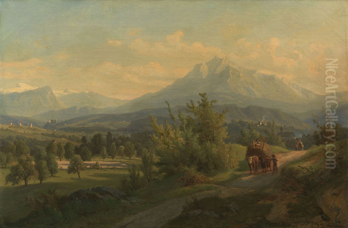 View of the Pilatus from the Emmenthal Oil Painting by Jakob Josef Zelger