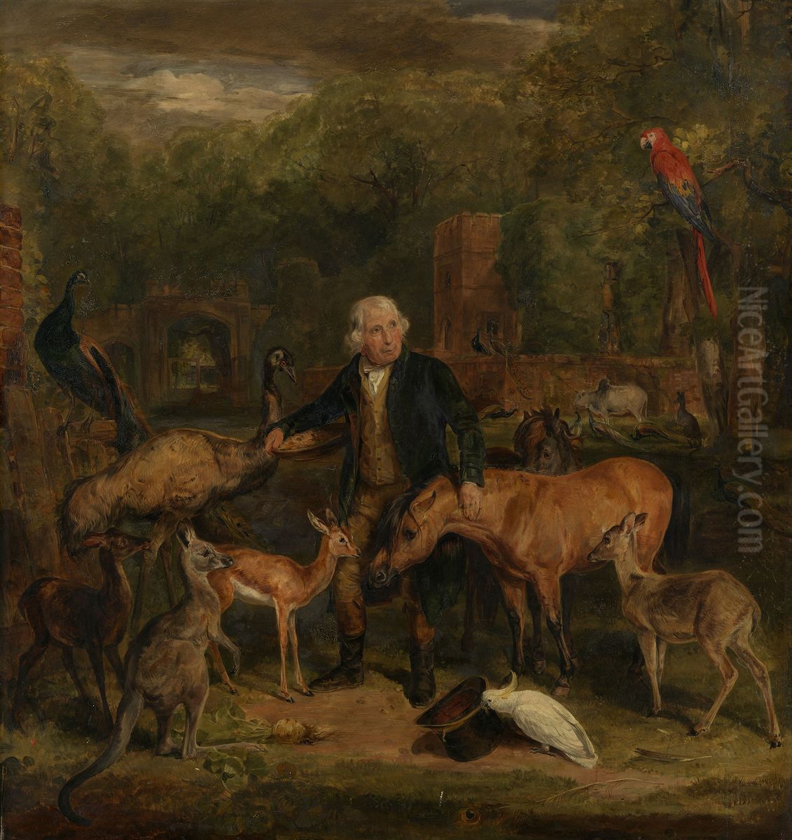 John Clark(e) with the animals at Sandpit Gate Oil Painting by John Frederick Lewis