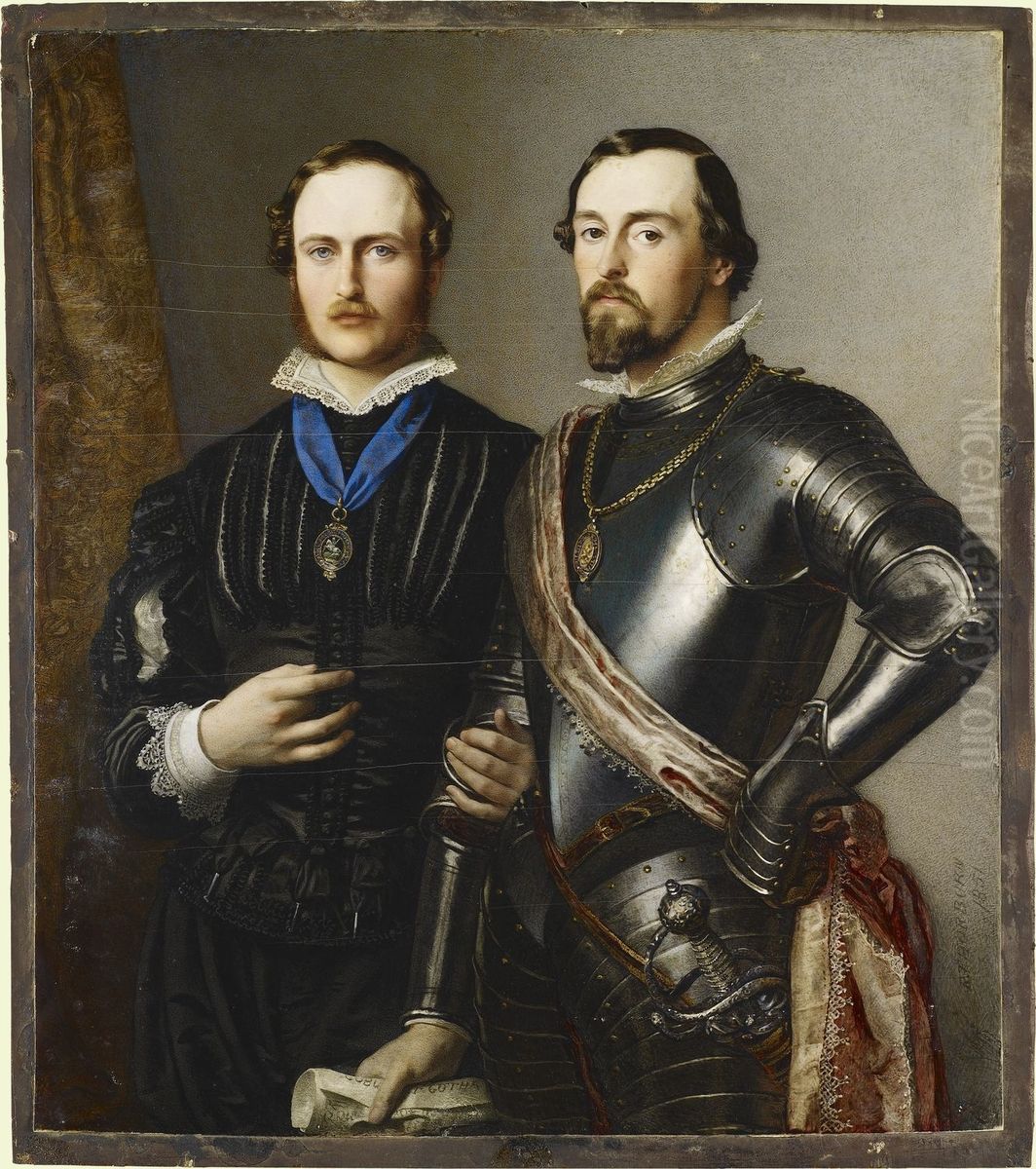 Prince Albert (1819-1861) and Ernest II, Duke of Saxe-Coburg-Gotha (1818-1893) Oil Painting by Robert Thorburn