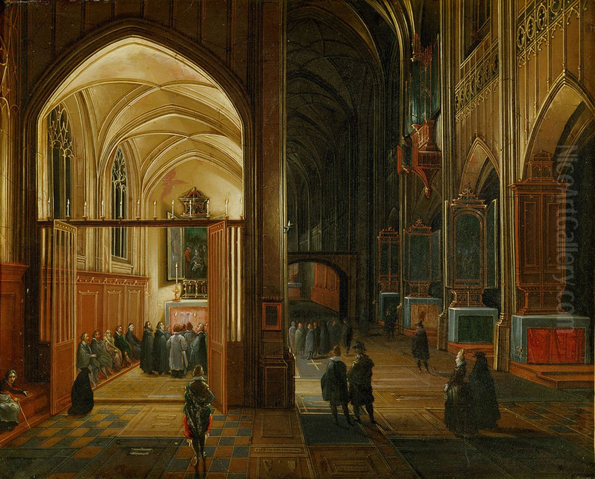 Abendlicher Gottesdienst in einer gotischen Kirche Oil Painting by Hendrik van Steenwijk I