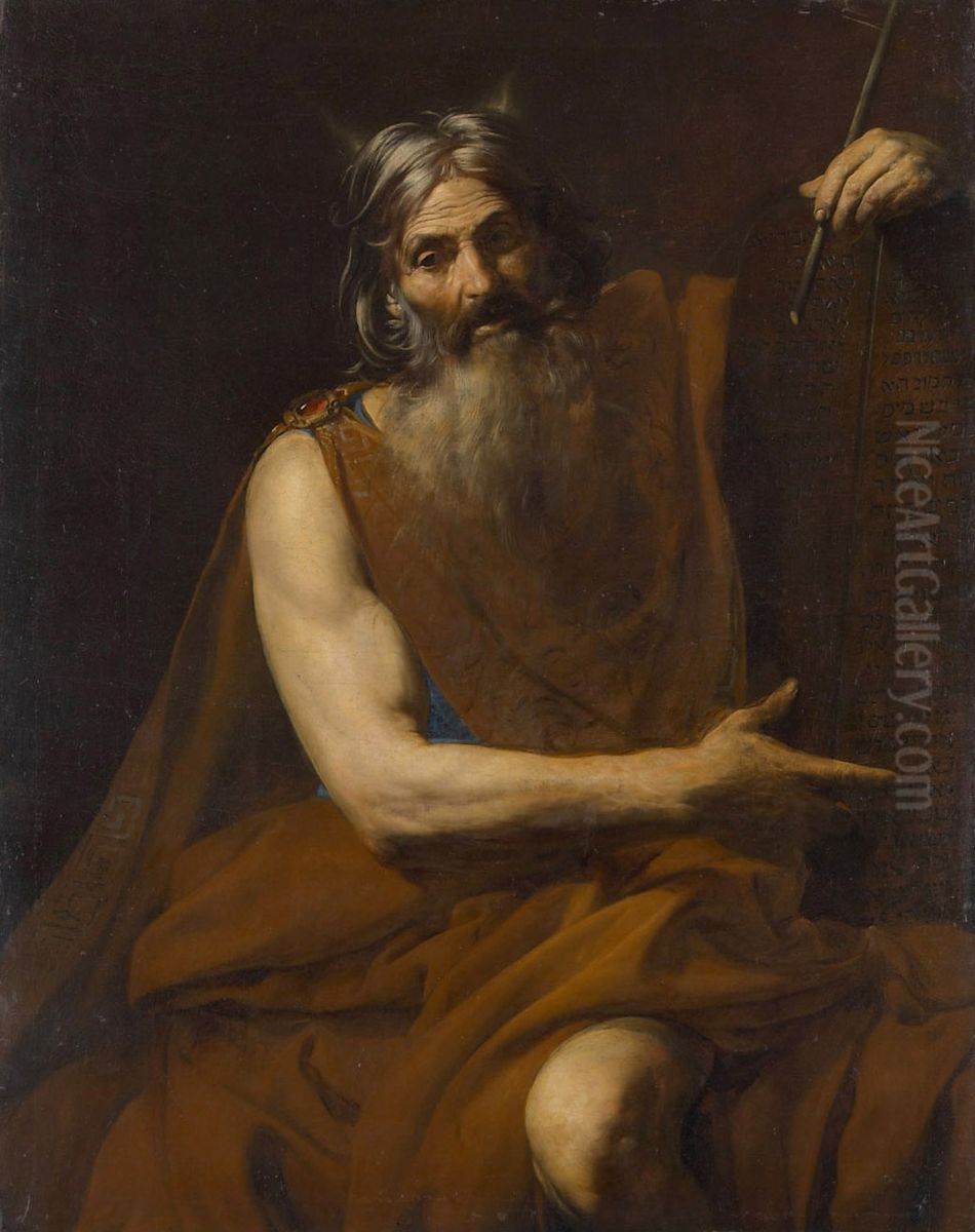 Moses mit den Gesetzestafeln Oil Painting by Valentin De Boulogne
