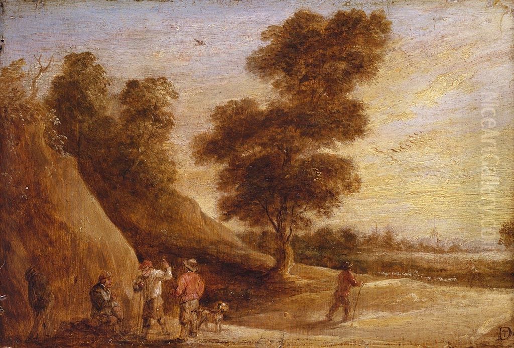 Peasants Talking in a Landscape Oil Painting by David Teniers the Younger