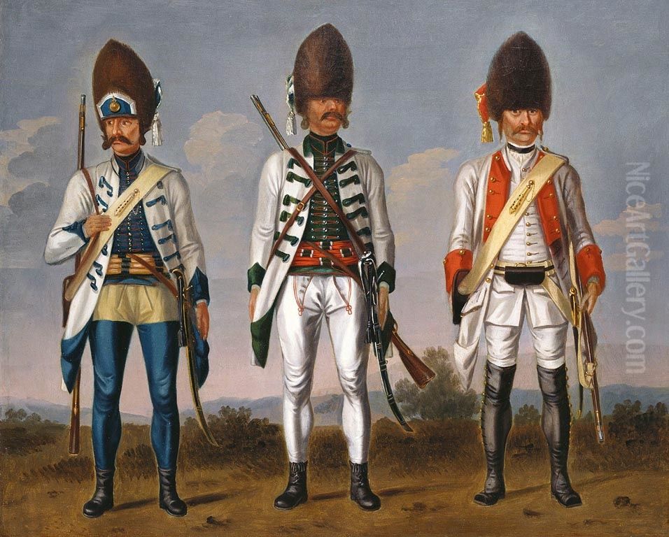 Grenadiers, Hungarian Infantry Regiments 'Haller', 'Bethlen' and an Unidentified Infantry Regiment. Oil Painting by David Morier