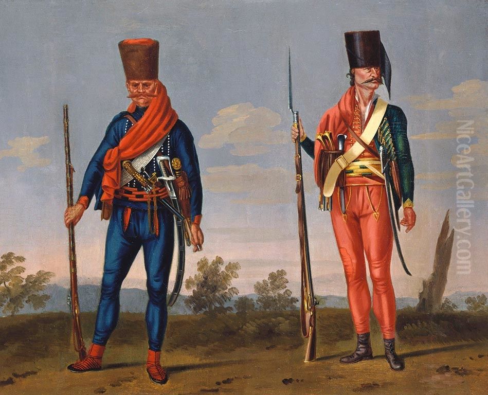 Bannalist and Pandour, 'Freikorps Trenck'. Oil Painting by David Morier