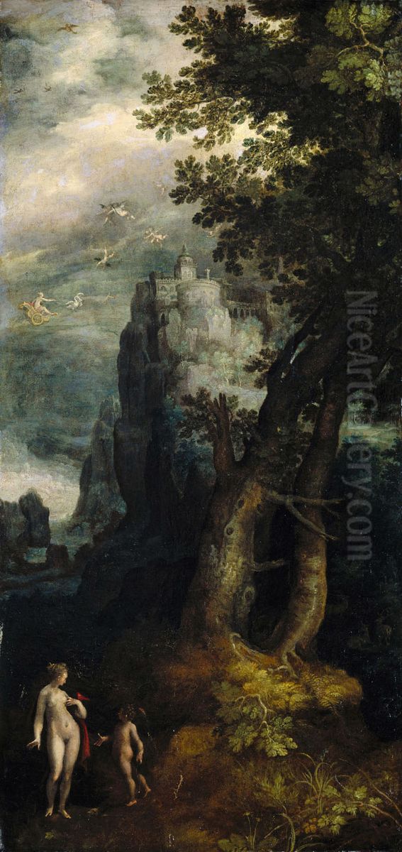 Venus and Amor and the Castle of Love Oil Painting by Roelant Savery