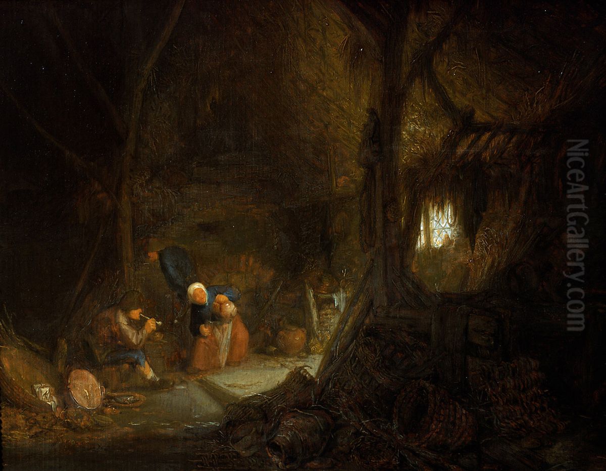 Bauern in einer Scheune Oil Painting by Adriaen van Ostade