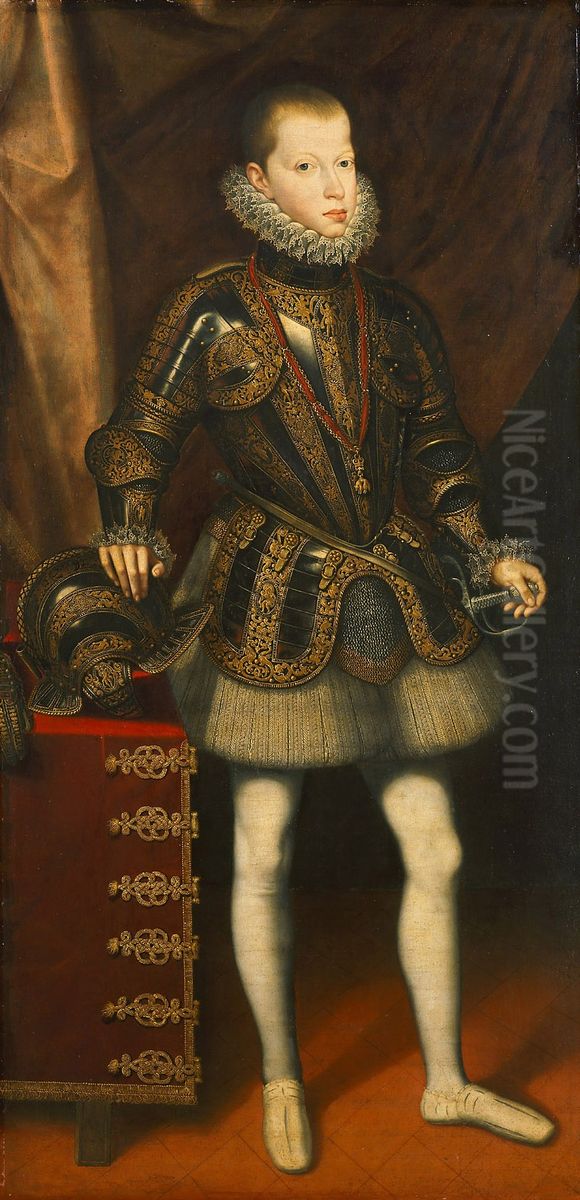 Infant Philipp in einem Harnisch Oil Painting by Juan Pantoja de la Cruz