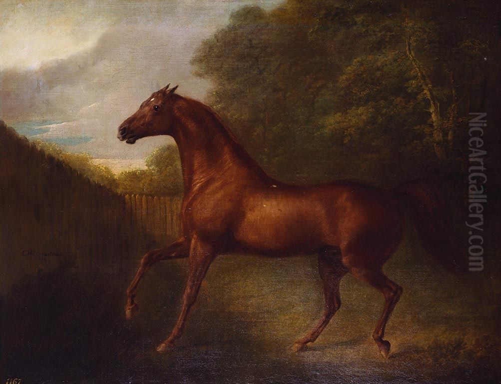 Portrait of a chestnut horse Oil Painting by Charles Henry Schwanfelder