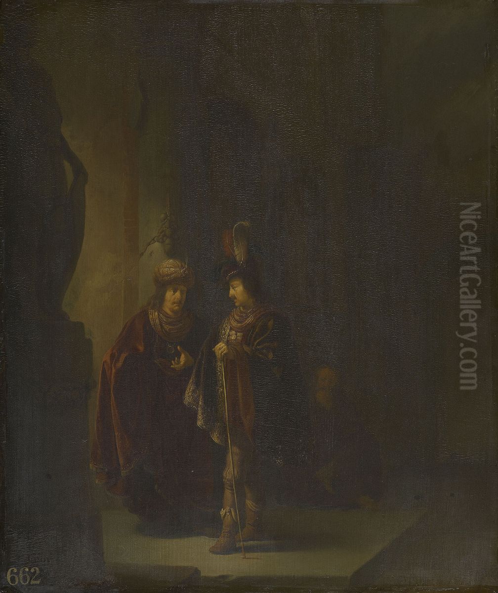 Mordecai Listening to the Conspiracy of Ahasuerus's Chamberlains, Bigthan and Teresh Oil Painting by Willem De Poorter