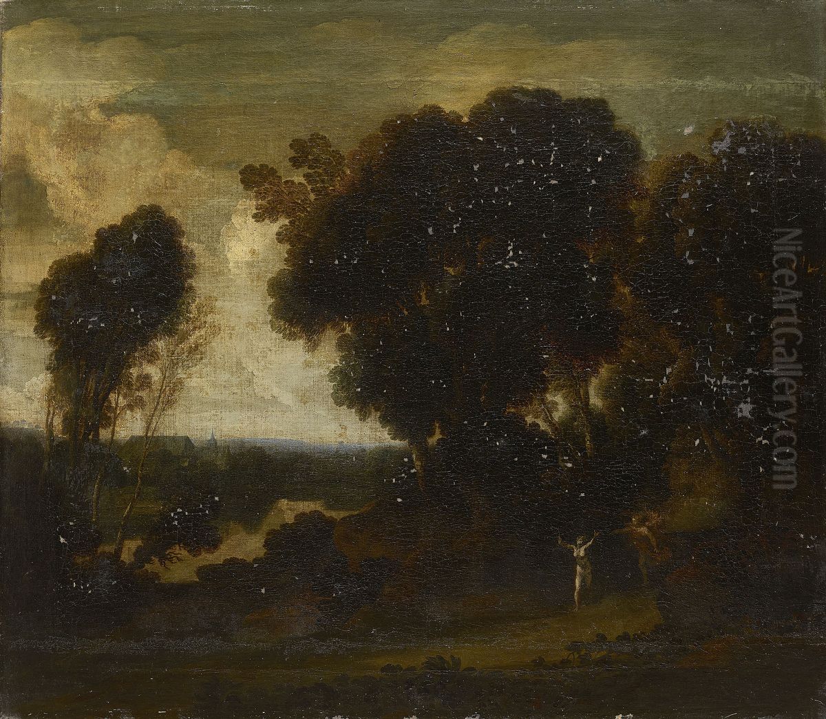 Daphne and Apollo in a Landscape Oil Painting by Herman Van Swanevelt