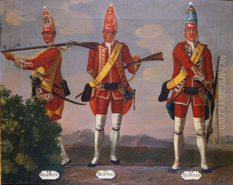 Grenadiers, 34th, 35th and 36th Regiments of Foot, 1751 Oil Painting by David Morier