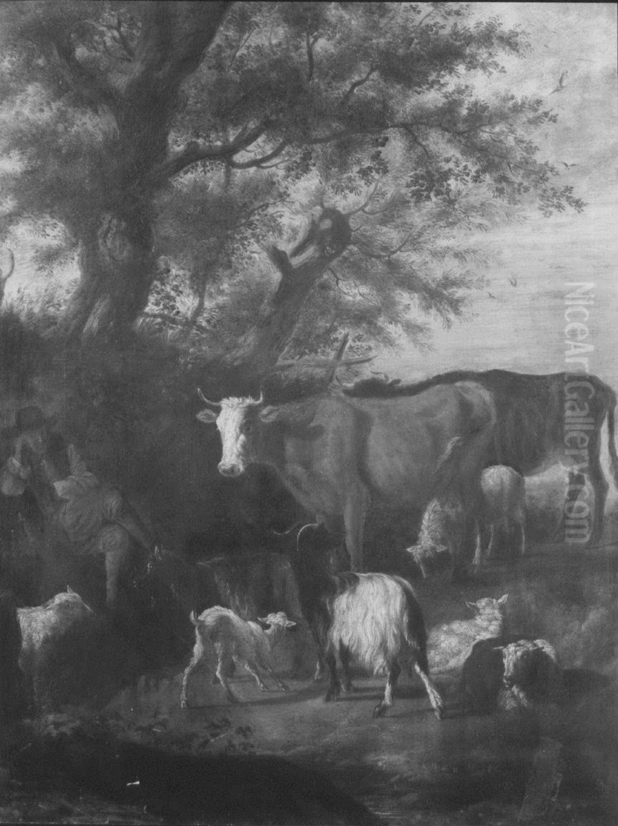 Landscape with a Shepherd and his Flock Oil Painting by Maria Susannah Simpson