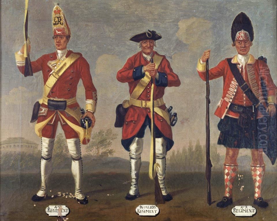 Grenadiers, 40th Regiment of Foot, and Privates, 41st Invalids Regiment and 42nd Highland Regiment, 1751 Oil Painting by David Morier