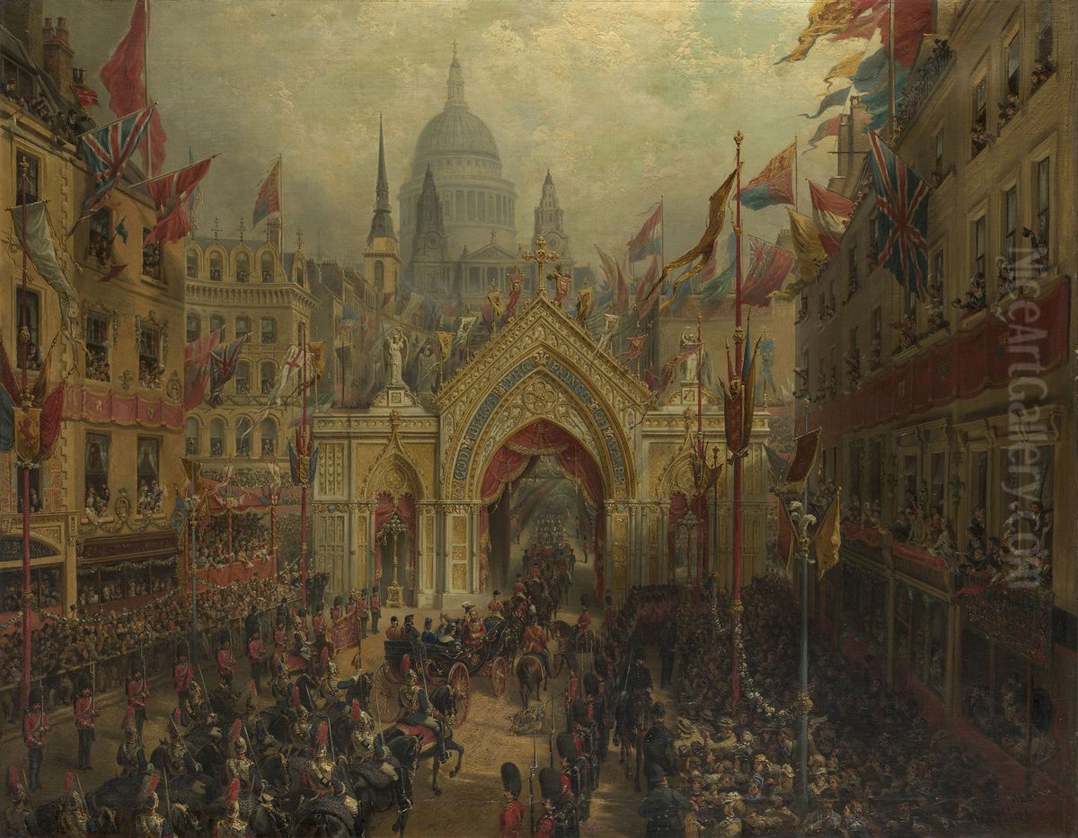 The Procession to St Paul's Cathedral, 27 February 1872 Oil Painting by Nicholas Chevalier