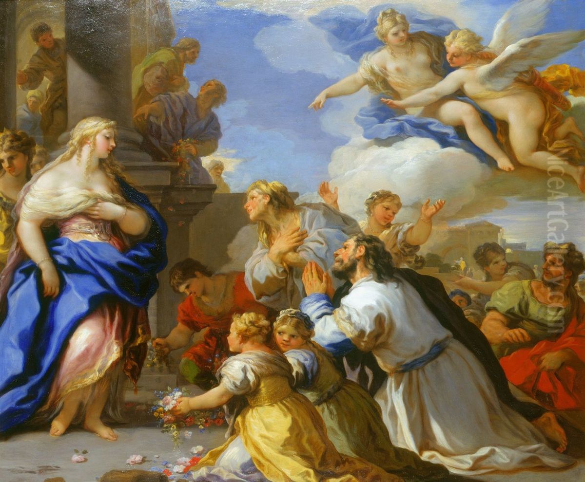 Psyche Honoured by the People Oil Painting by Luca Giordano