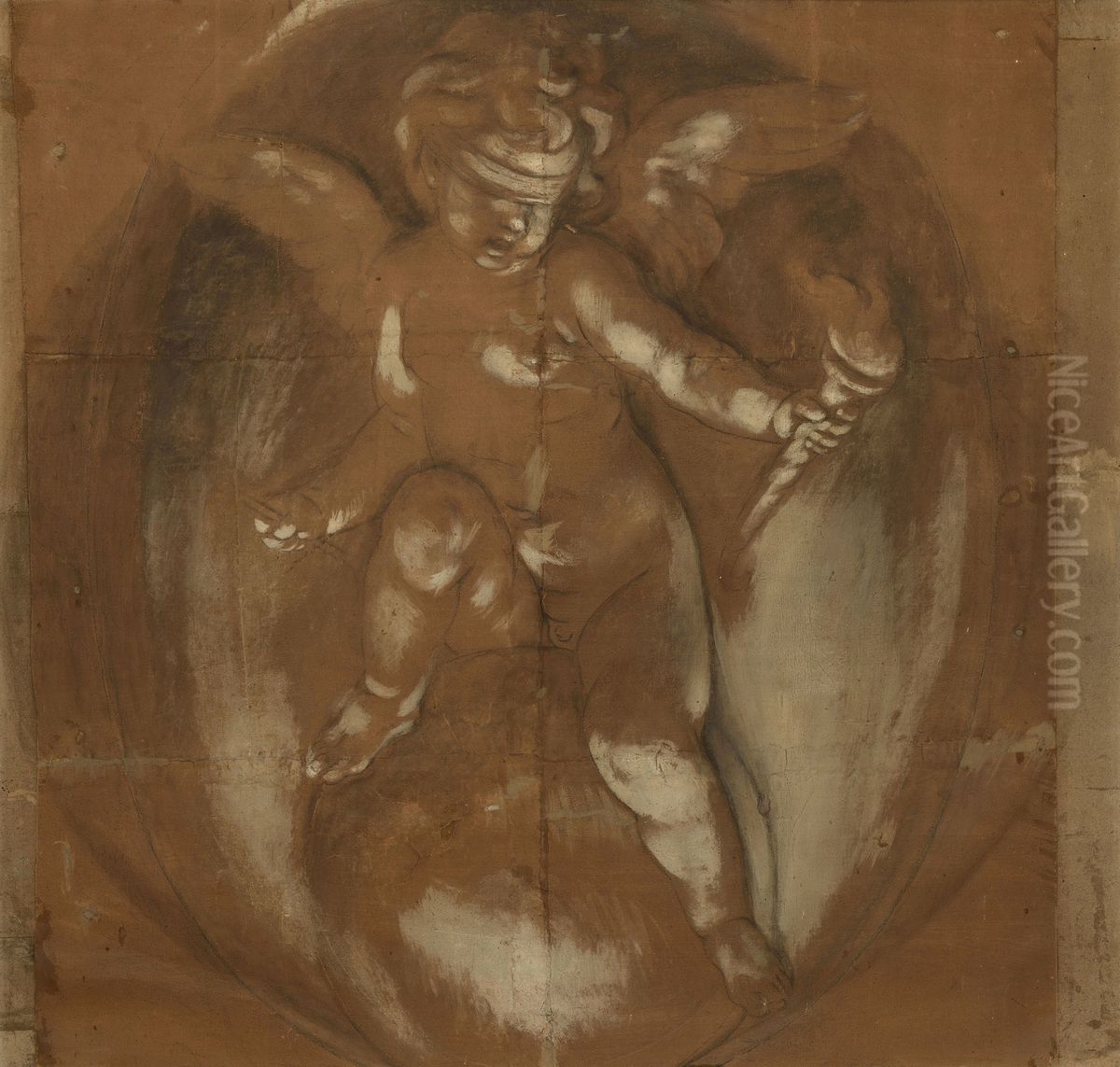 A Cupid, Blindfold, Seated on a Globe Oil Painting by Carlo Cignani