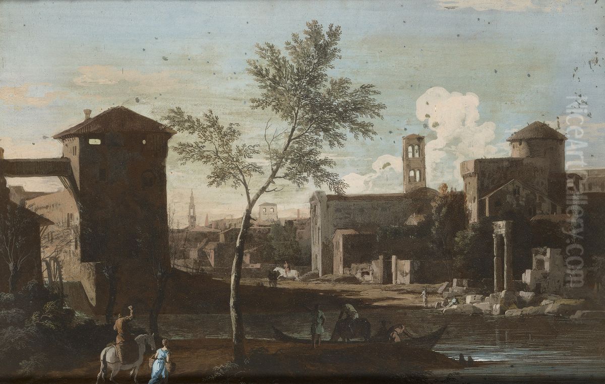 A Town and Ruins Beside a River Oil Painting by Marco Ricci