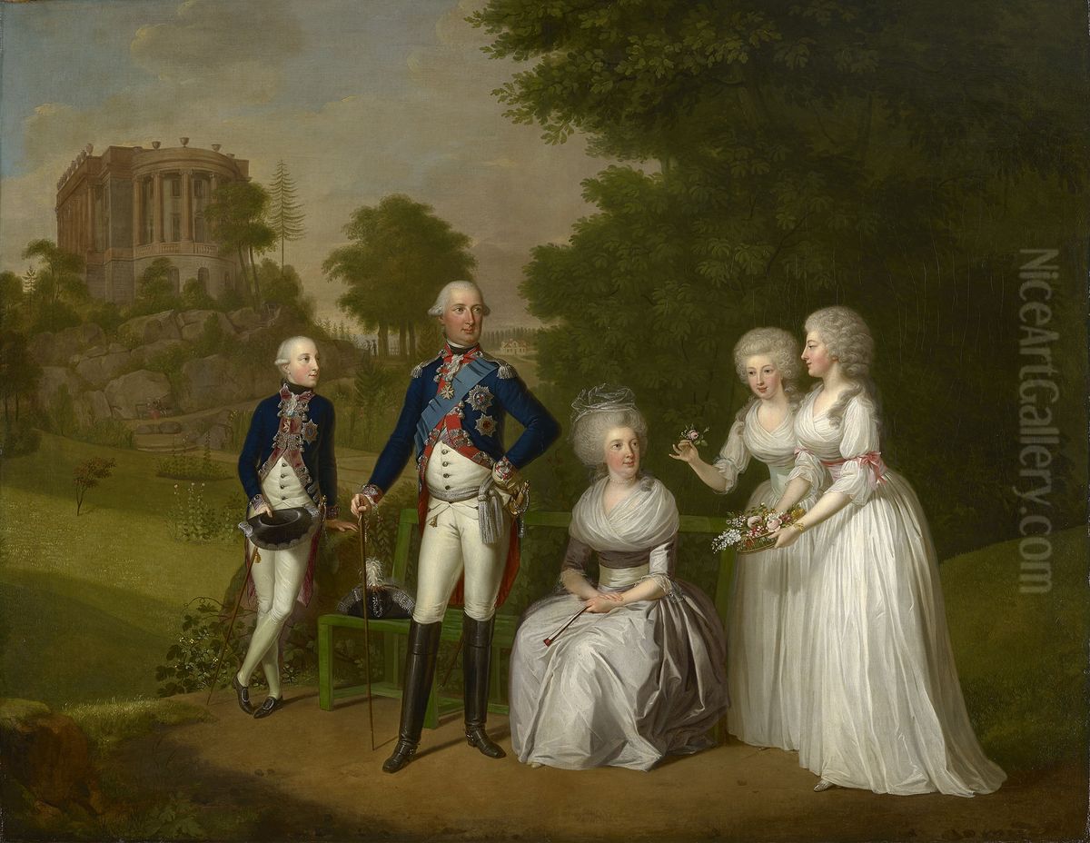 Wilhelm IX, Landgrave of Hesse-Cassel, later Elector Wilhelm I, his wife, Wilhelmine Caroline and their children, Wilhelm, Friederika and Caroline Oil Painting by Wilhelm Bottner