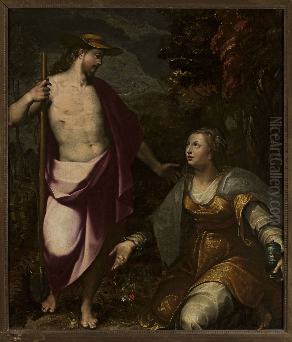 Christ as the gardener and Mary Magdalene Oil Painting by Wenceslas Cobergher