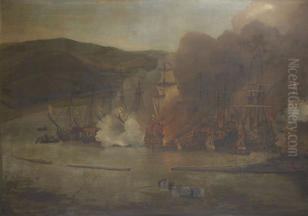 The Attack on Shipping in Bugia, 18 May 1671 (II) Oil Painting by Willem van de Velde the Younger