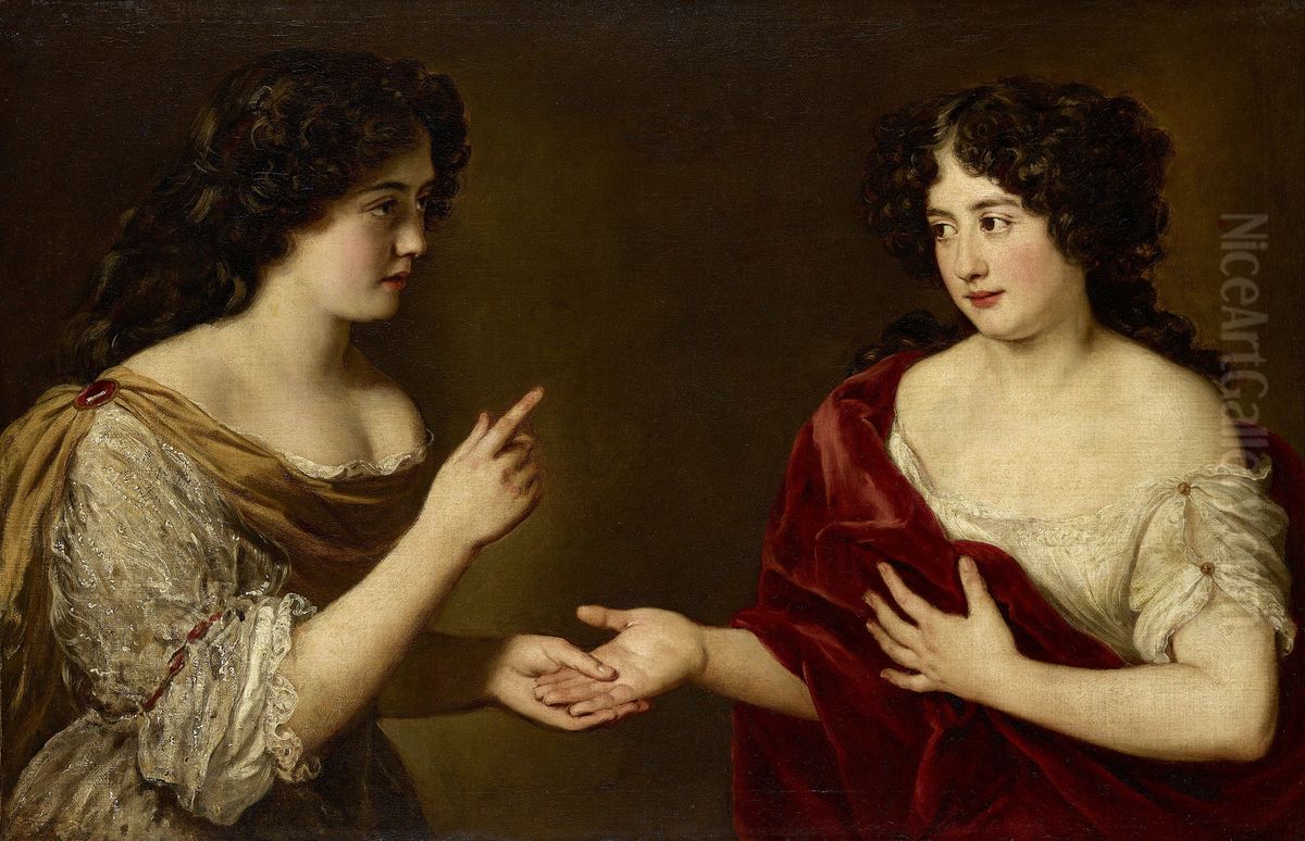 Hortense Mancini, Duchesse de Mazarin (1646-99) and her sister, Marie Mancini (1639-1715) Oil Painting by Jacob Ferdinand Voet