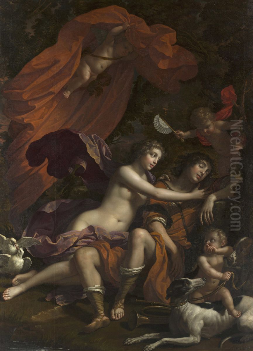 Venus and the Sleeping Adonis Oil Painting by Benedetto Gennari II