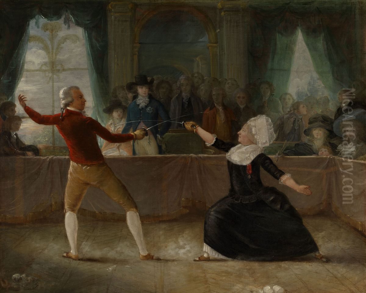 The Fencing-Match between the Chevalier de Saint-George and the Chevalier d'Eon Oil Painting by Alexandre-Auguste Robineau