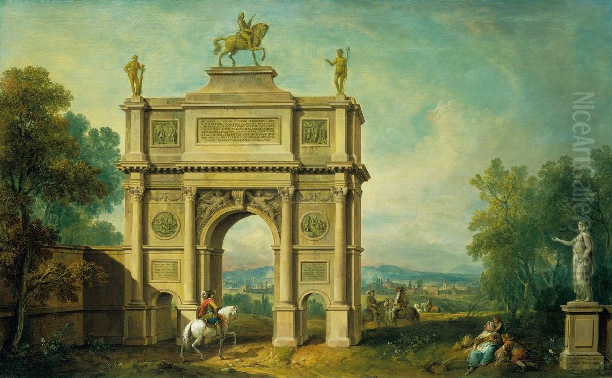 Landscape with a Triumphal Arch to George II Oil Painting by Antonio Visentini