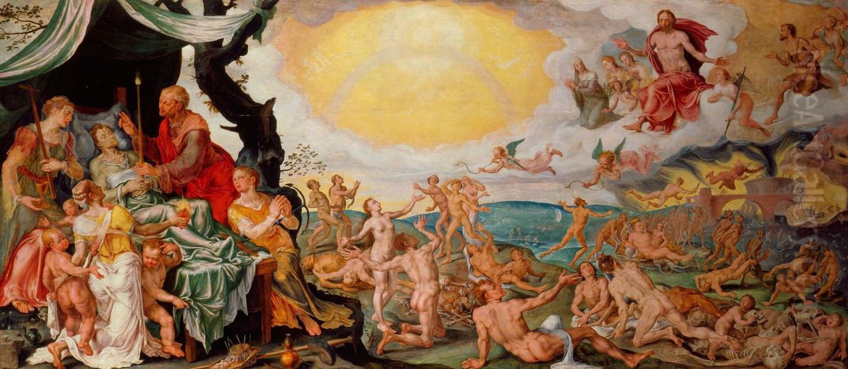 Death, Judgement, Heaven and Hell Oil Painting by Maarten Van Heemskerck
