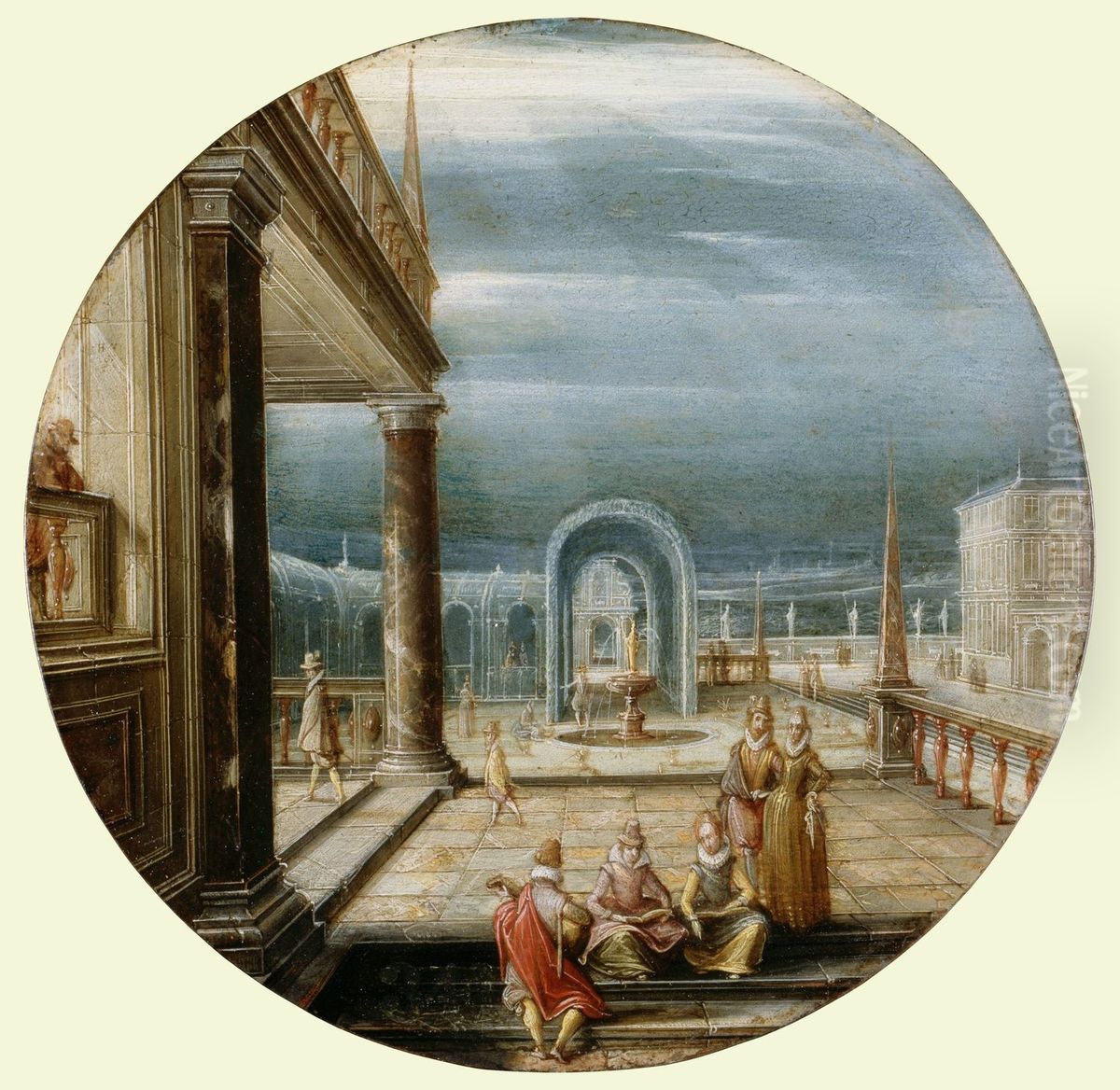 Figures on a Terrace Oil Painting by Hendrik van Steenwijk II