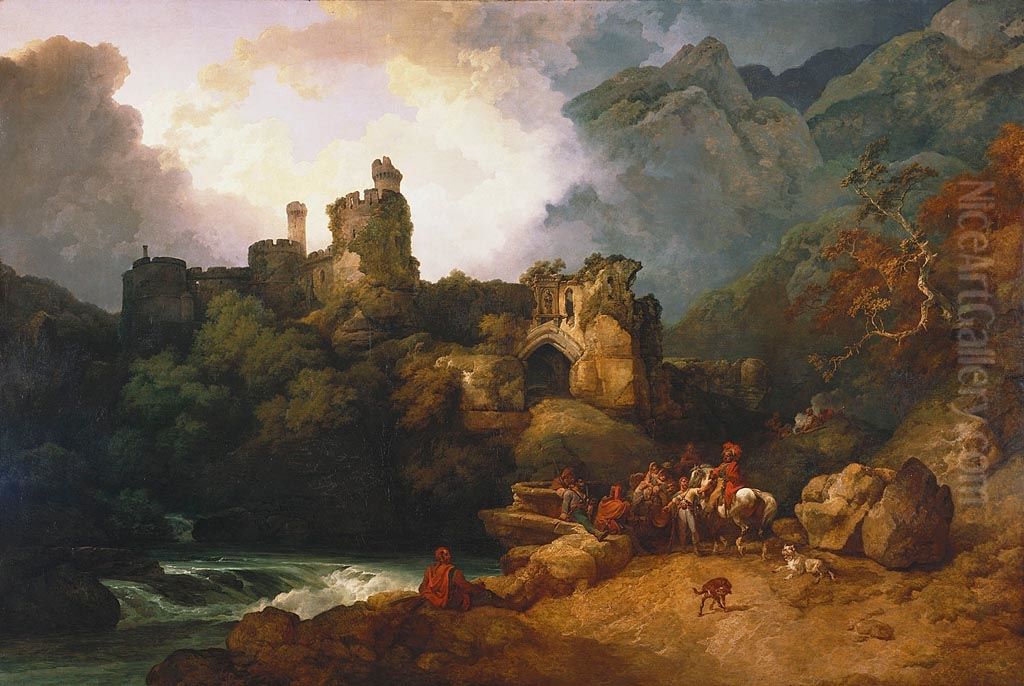 Banditti in a Landscape Oil Painting by Philip James de Loutherbourg