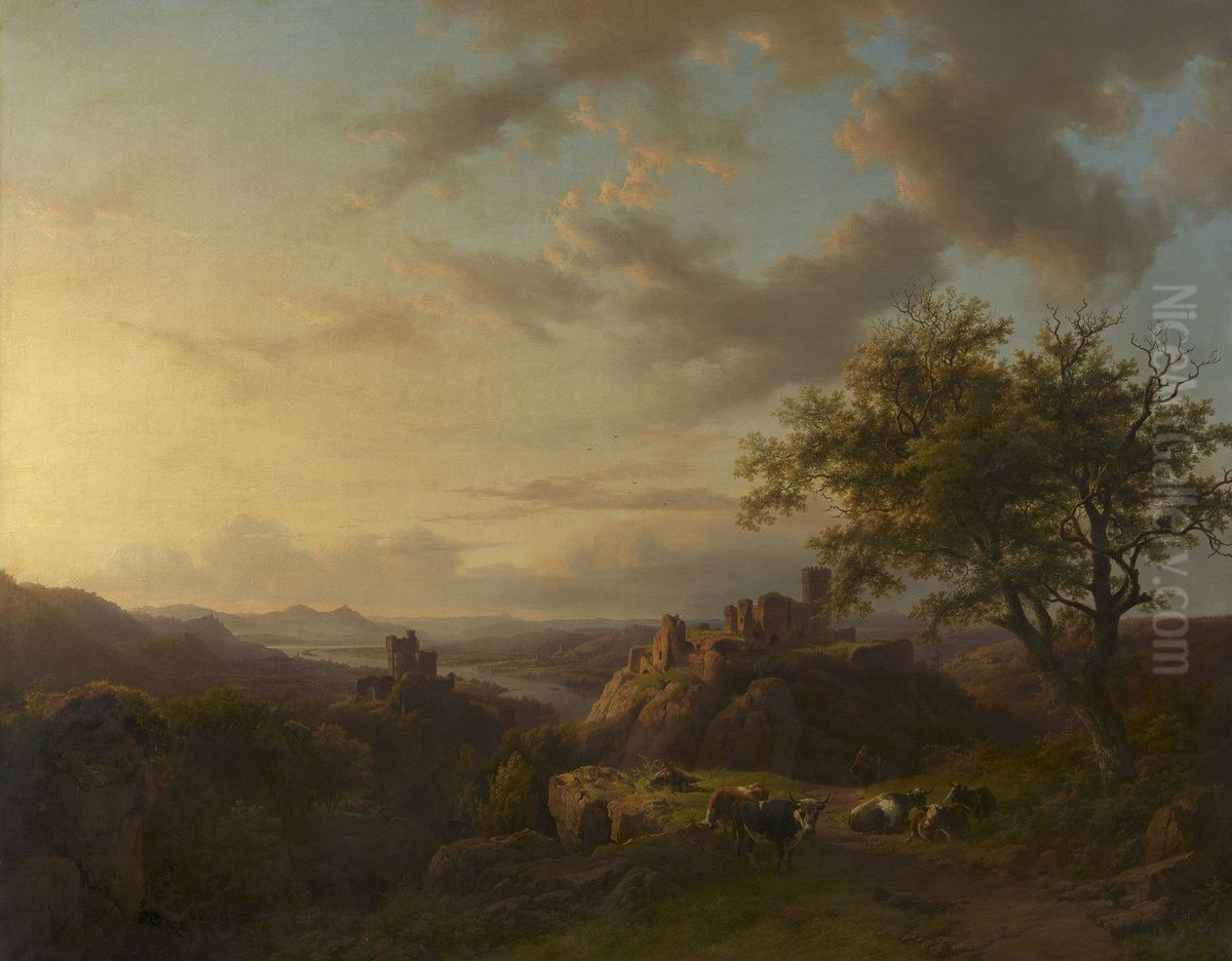 Evening Landscape Oil Painting by Barend Cornelis Koekkoek