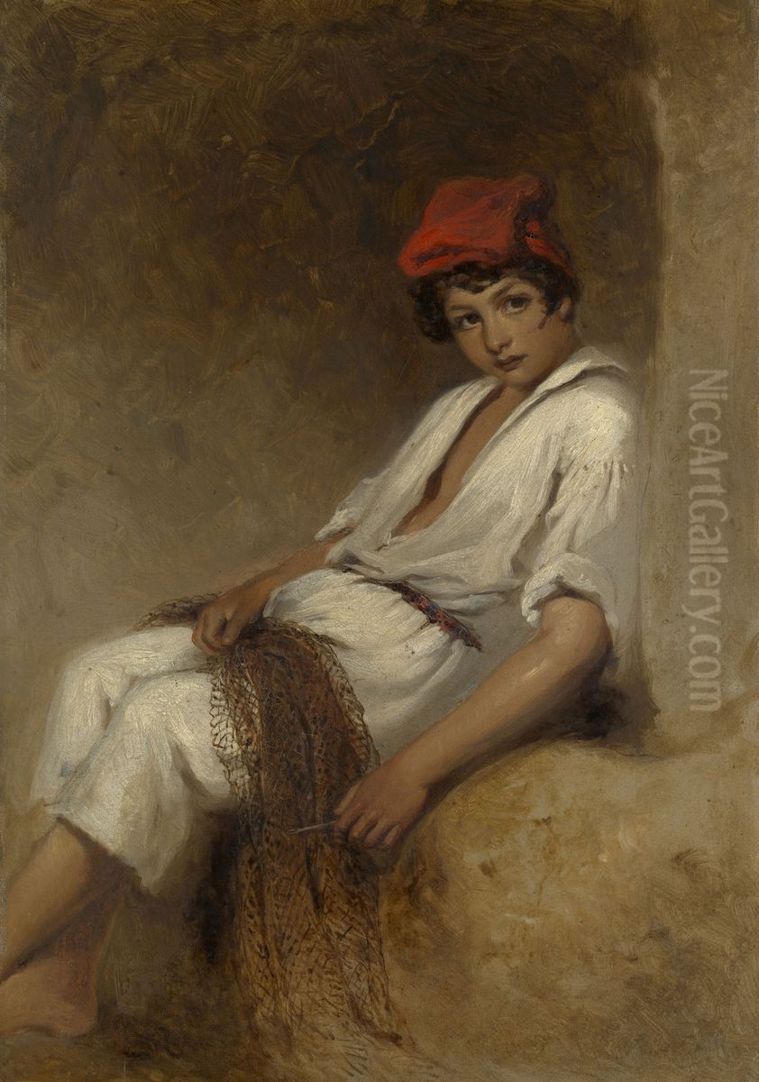 A Neopolitan Fisherboy Oil Painting by Richard Buckner