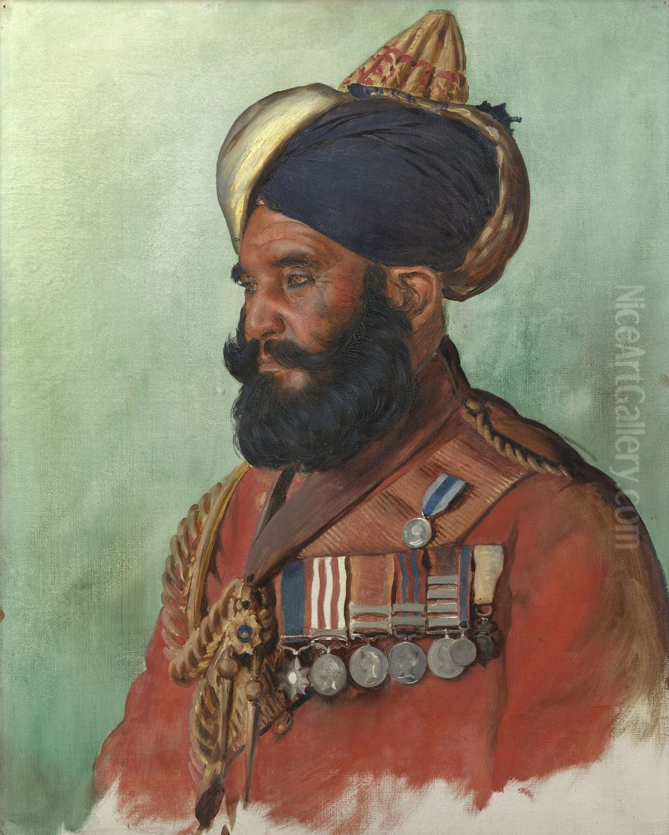 Risaldar-Major Baha-Ud-Din Khan, Sirdar Bahadur, 1st Central India Horse Oil Painting by Rudolf Swoboda