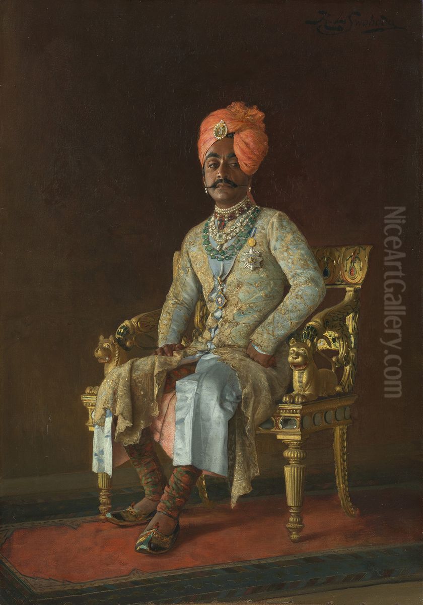Sir Pratap Singh (1845-1922) Oil Painting by Rudolf Swoboda