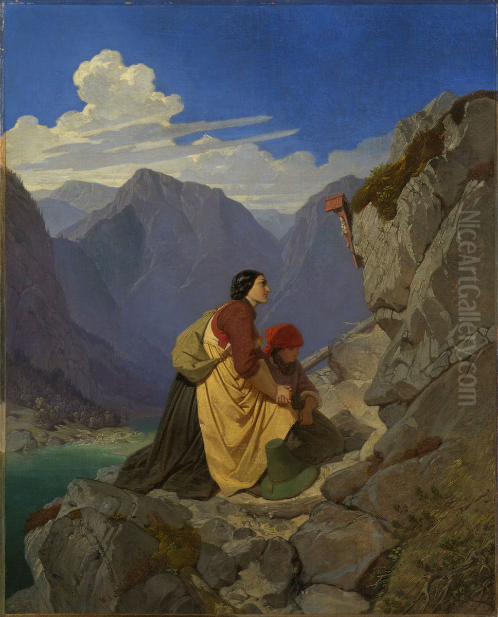 Tyrolese Woman and Child Oil Painting by Philipp Foltz