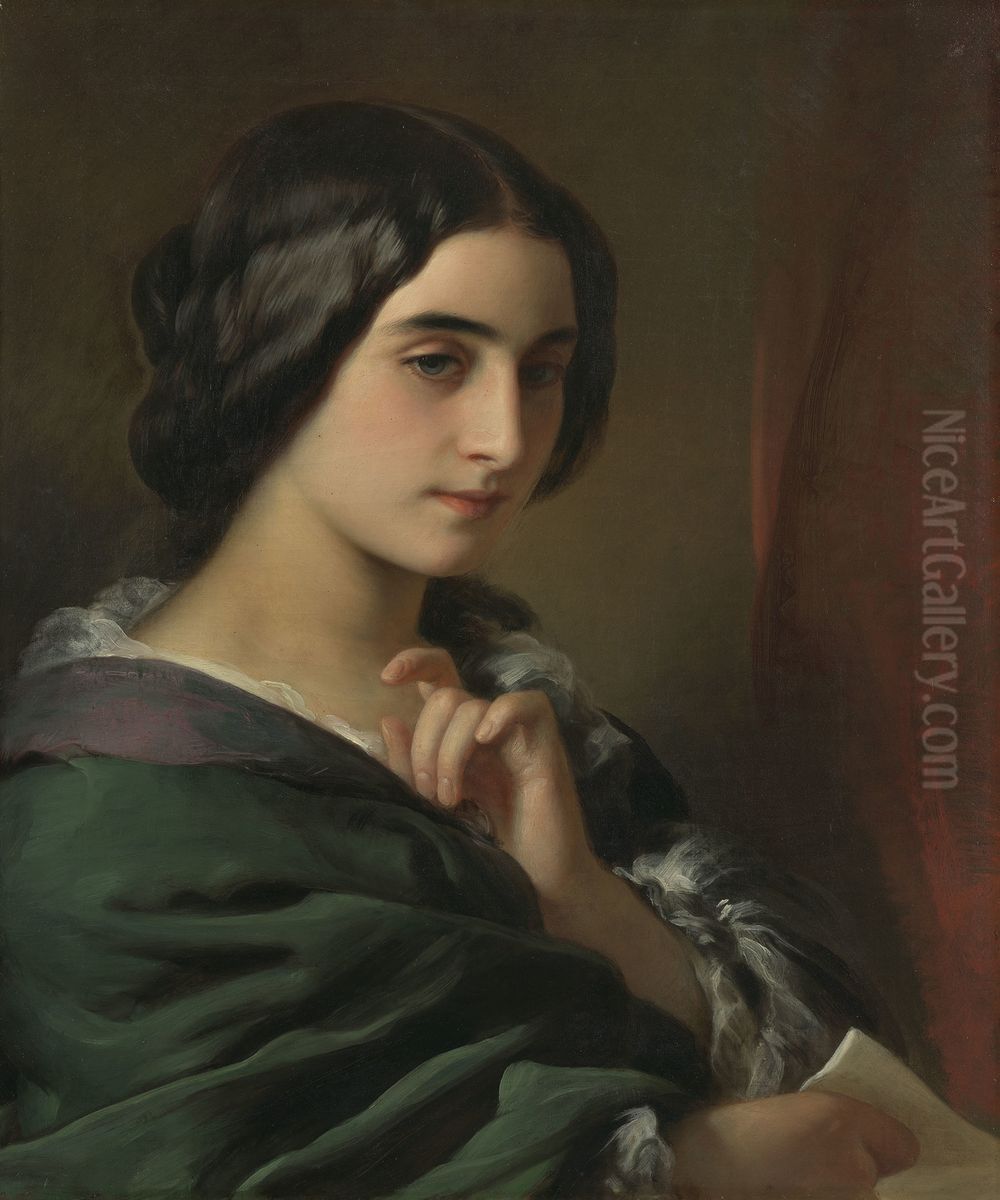 Head of a Young Woman Oil Painting by Hermann Winterhalter