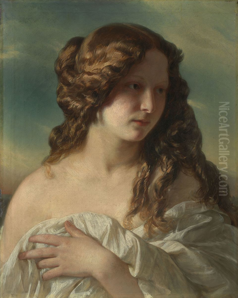 Head of a Young Woman Oil Painting by Hermann Winterhalter