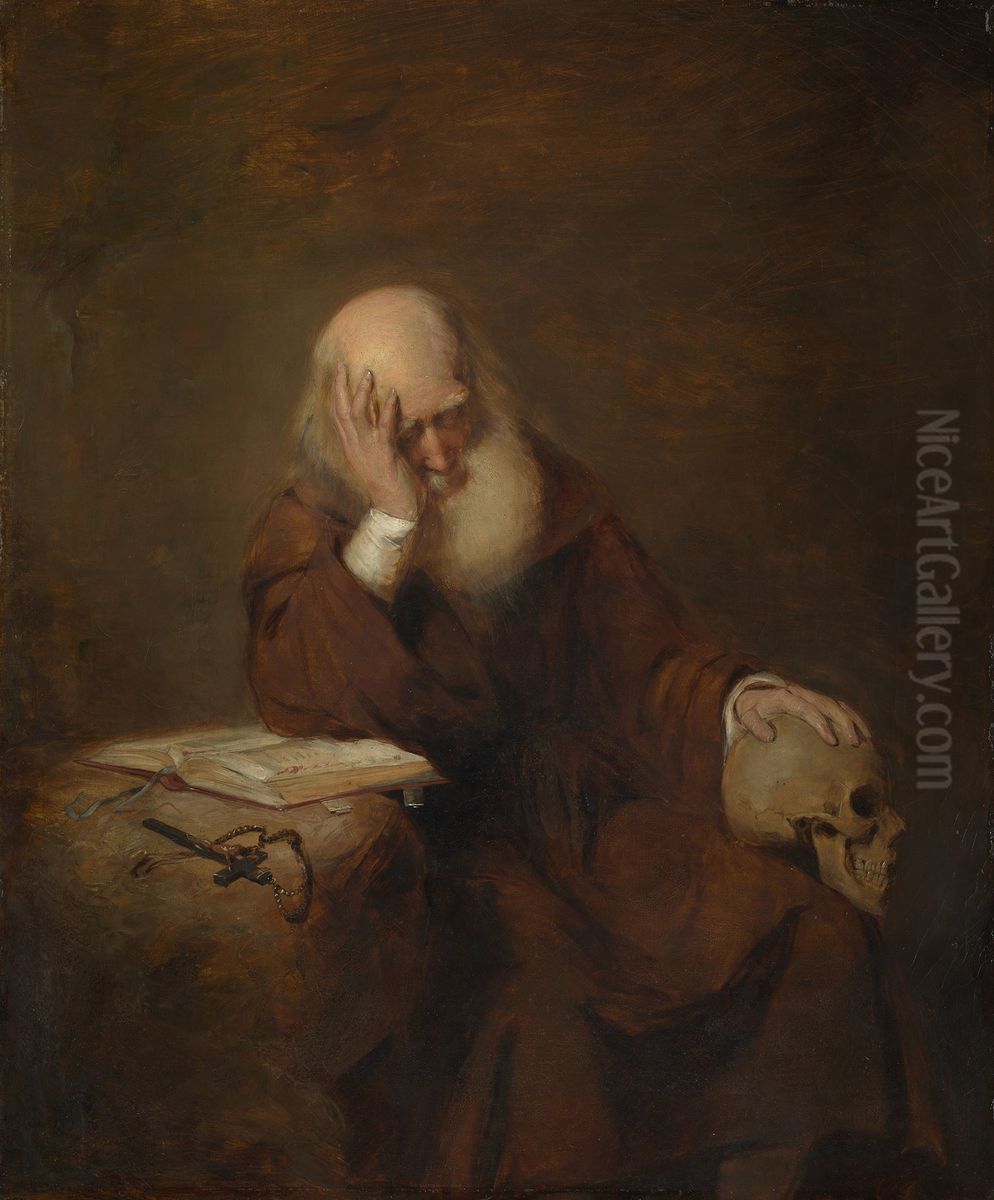 An Anchorite Reflecting on Death Oil Painting by Henry Nelson O'Neil