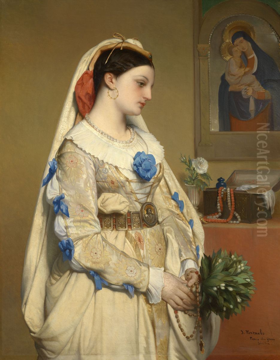 A Sicilian Bride Oil Painting by Jean-Francois Portaels
